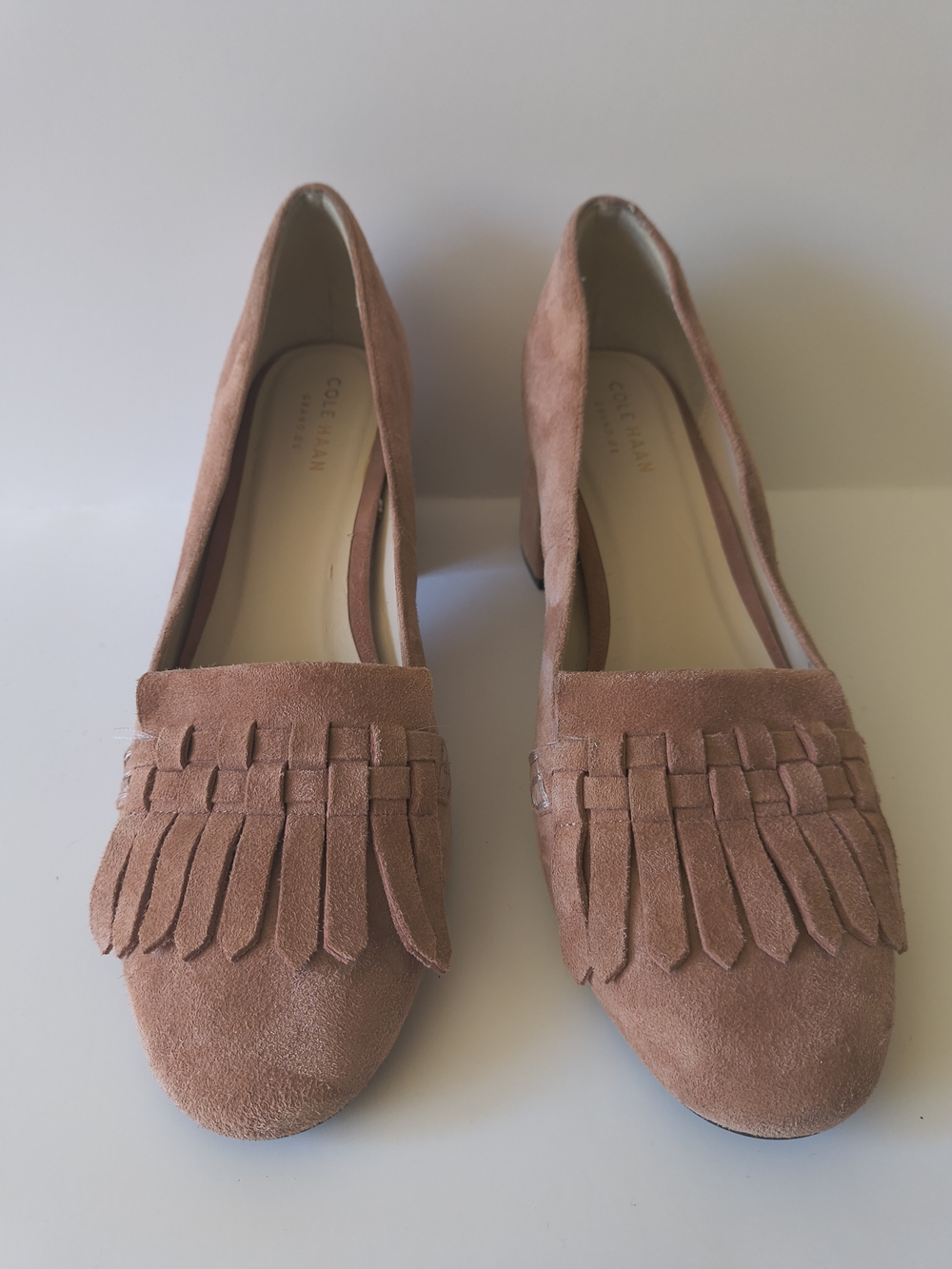 Cole Haan Women's Mabel Soft Dusty Pink / Blush Suede Fringe Loafers